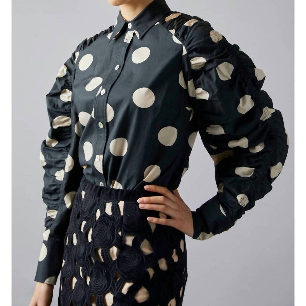 NEW HOPE FOR FLOWERS shirred sleeve shirt top in creme dot